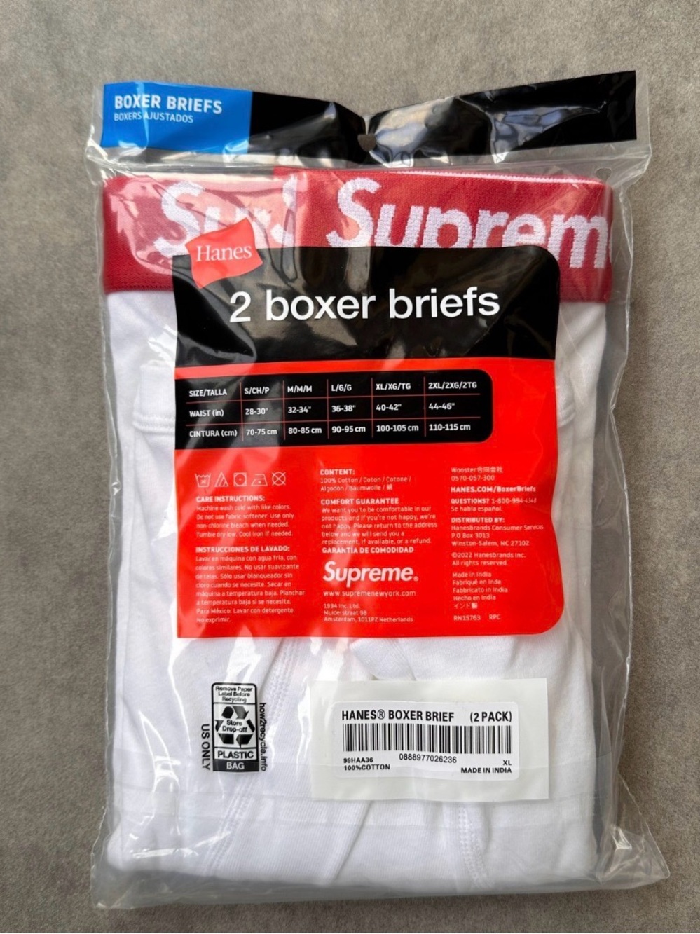 Supreme x Hanes 2-Pack Boxer Briefs - Black & White with Logo Waistbands - Picture 5 of 5